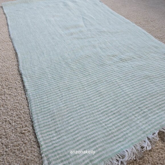 Malo Linen Scarf Green White Stripes Italy - Picture 11 of 14